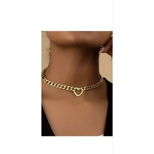 Cuban Chain Heart Choker Neecklace Gold Plate w/ extender